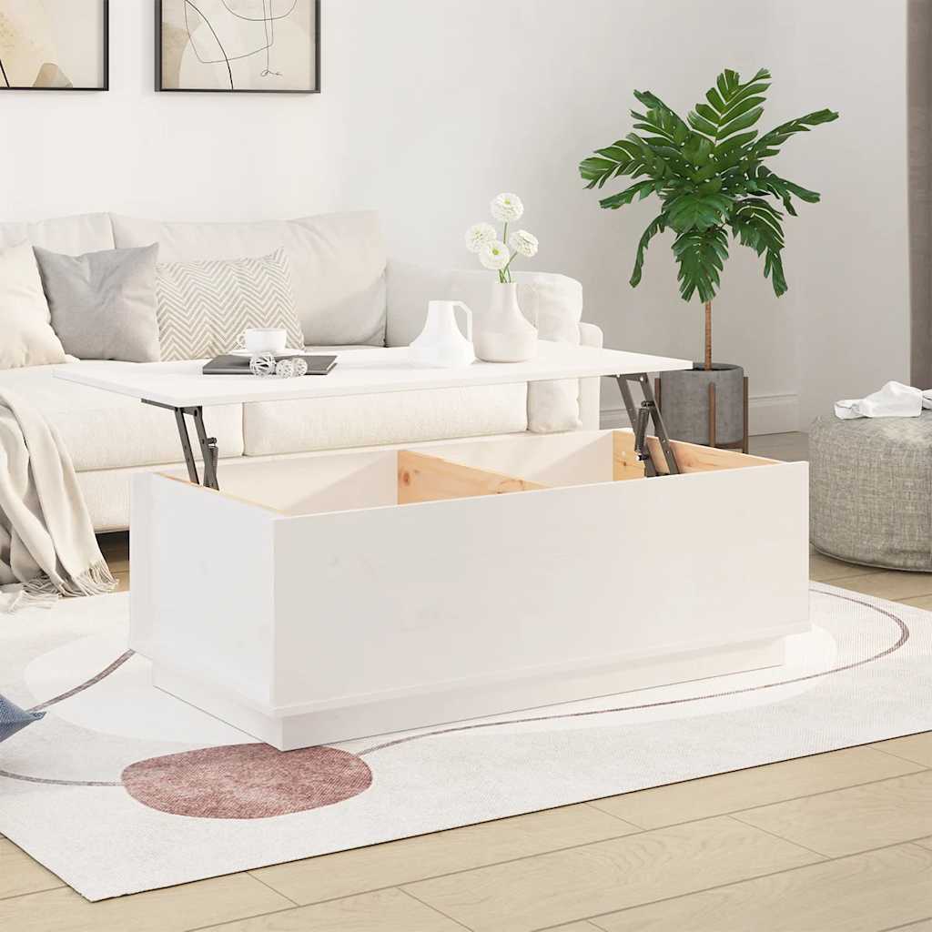Tavolino da Salotto Bianco 100x50x35 cm Legno Massello di Pino | homemem39