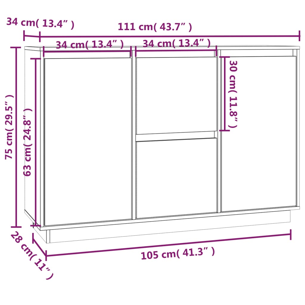 Credenza 111x34x75 cm in Legno Massello di Pino