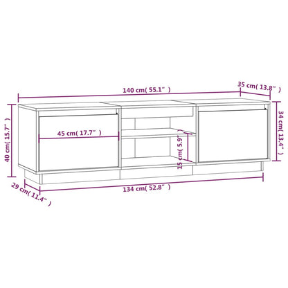 TV Cabinet 140x35x40 cm in Solid Pine Wood