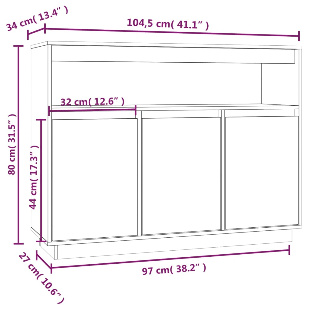 Credenza 104,5x34x80 cm in Legno Massello di Pino - homemem39