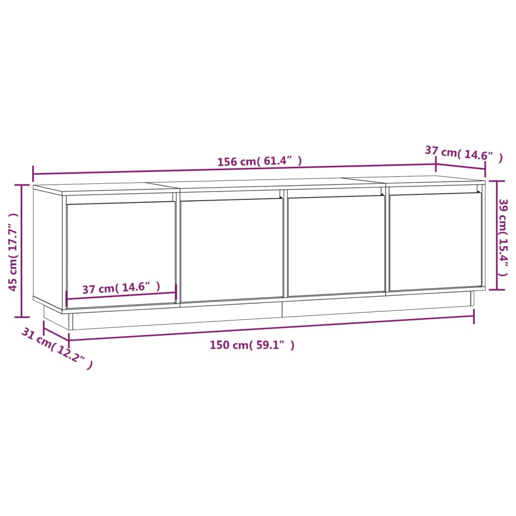 TV Cabinet 156x37x45 cm in Solid Pine Wood