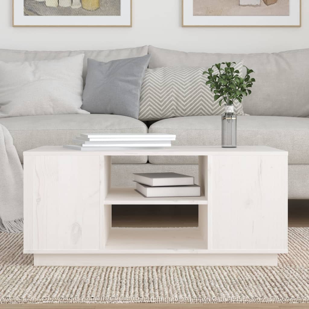 Tavolino da Salotto Bianco 90x49x40,5 cm Legno Massello di Pino | homemem39