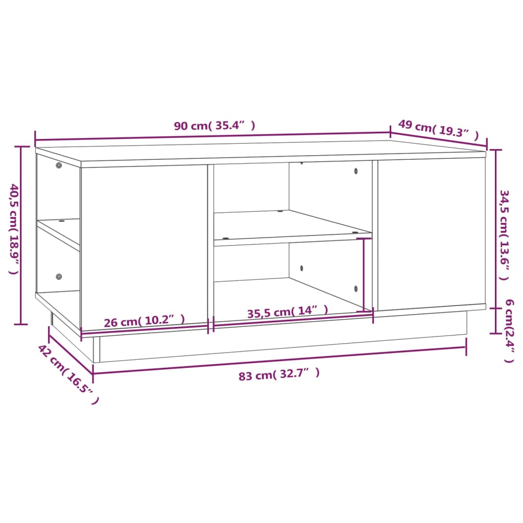 Tavolino da Salotto ambra 90x49x40,5 cm Legno Massello di Pino | homemem39