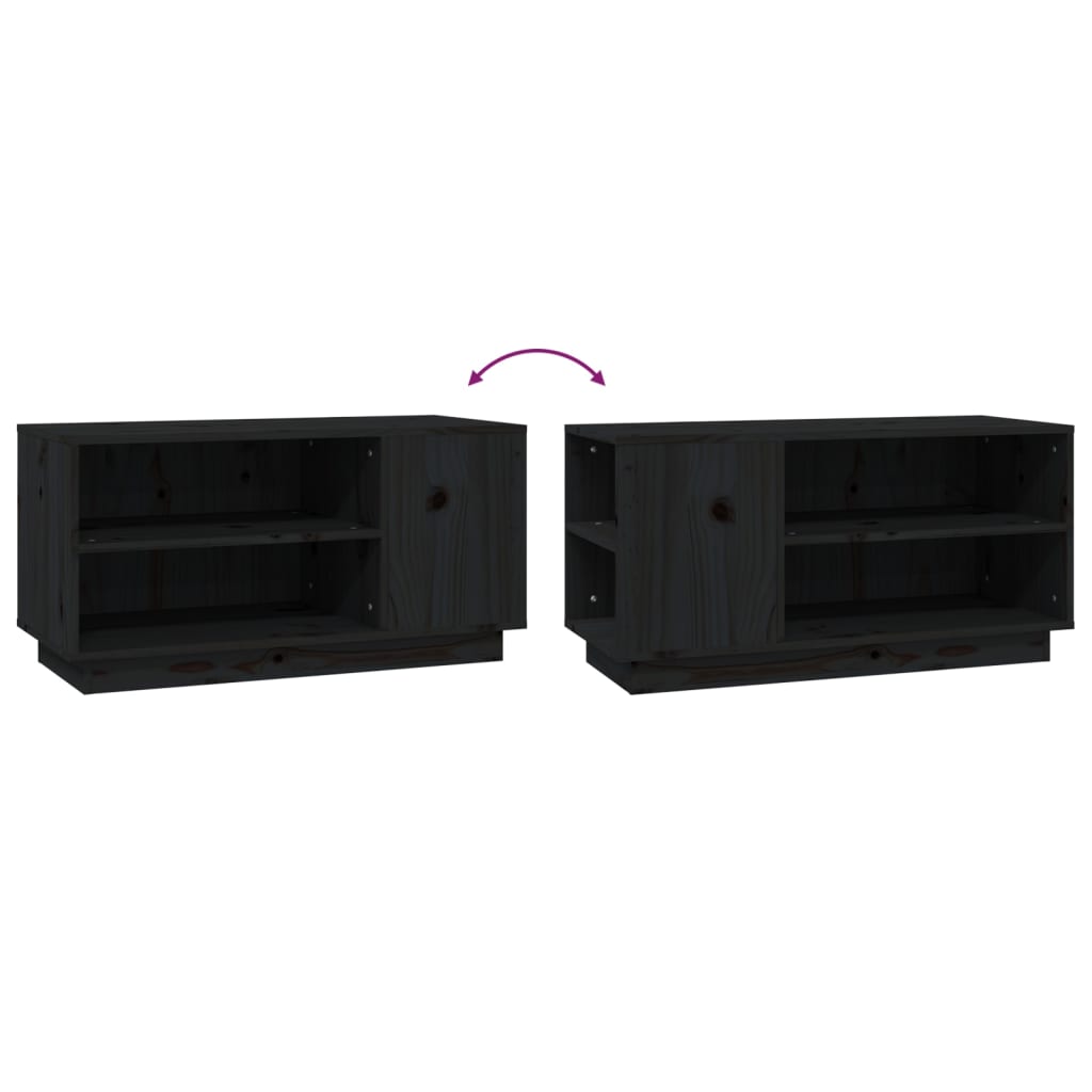Mobile Porta TV Nera 80x35x40,5 cm in Legno Massello di Pino | homemem39