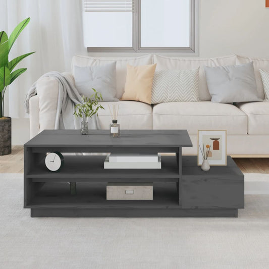 Tavolino da Salotto Grigio 120x50x40,5cm Legno Massello di Pino | homemem39