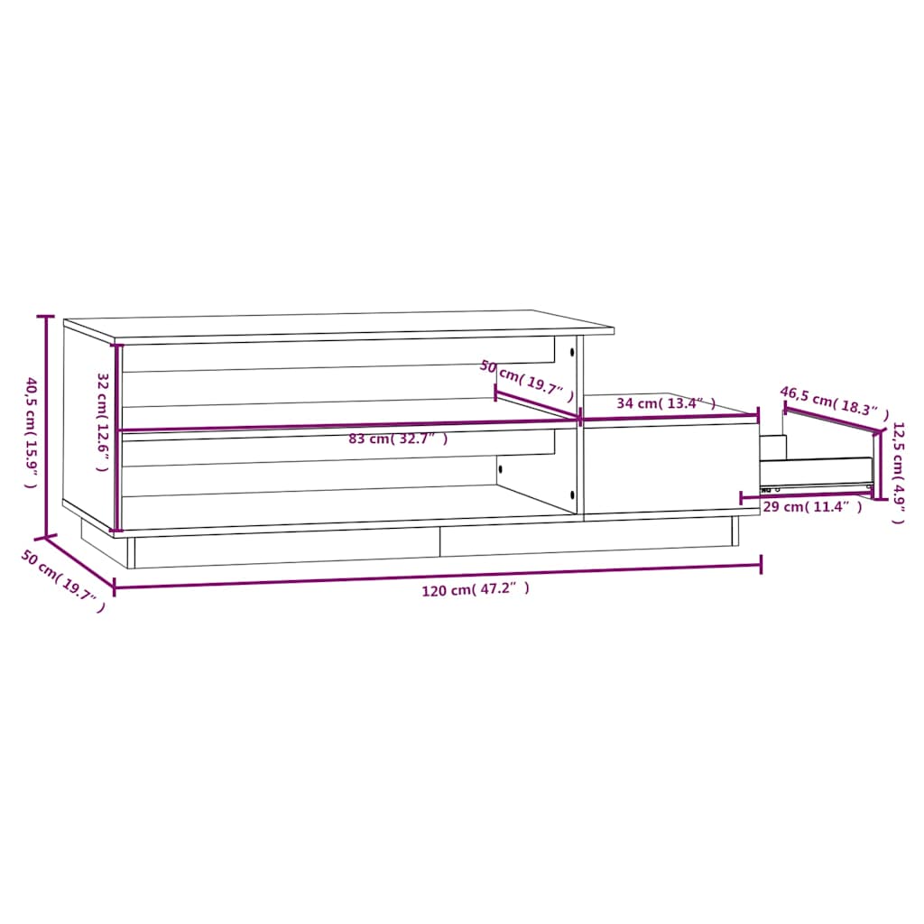 Tavolino da Salotto ambra 120x50x40,5 cm Legno Massello di Pino