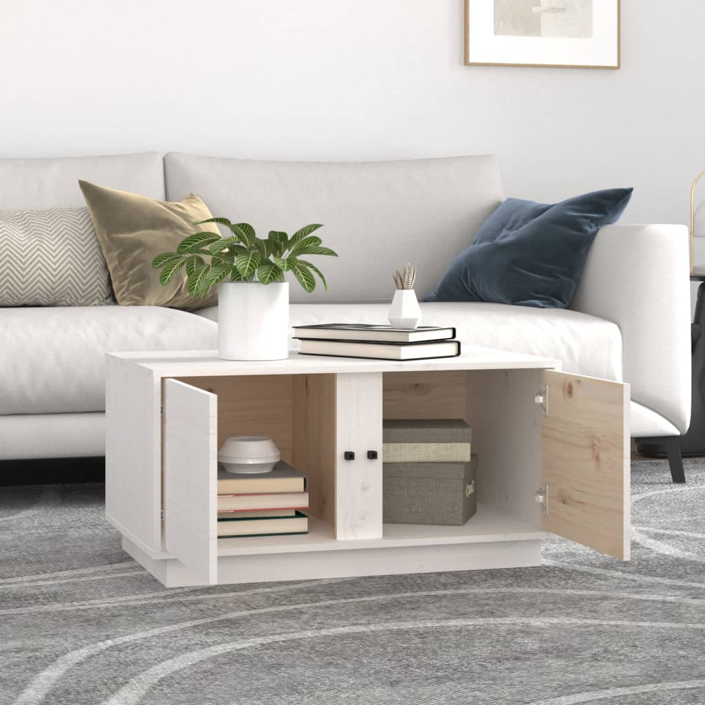 Tavolino da Salotto Bianco 80x50x40 cm Legno Massello di Pino | homemem39