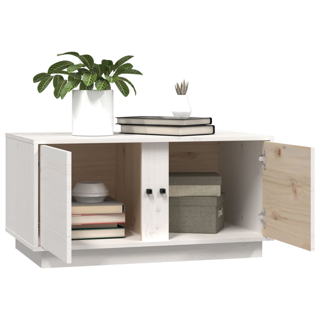 Tavolino da Salotto Bianco 80x50x40 cm Legno Massello di Pino | homemem39