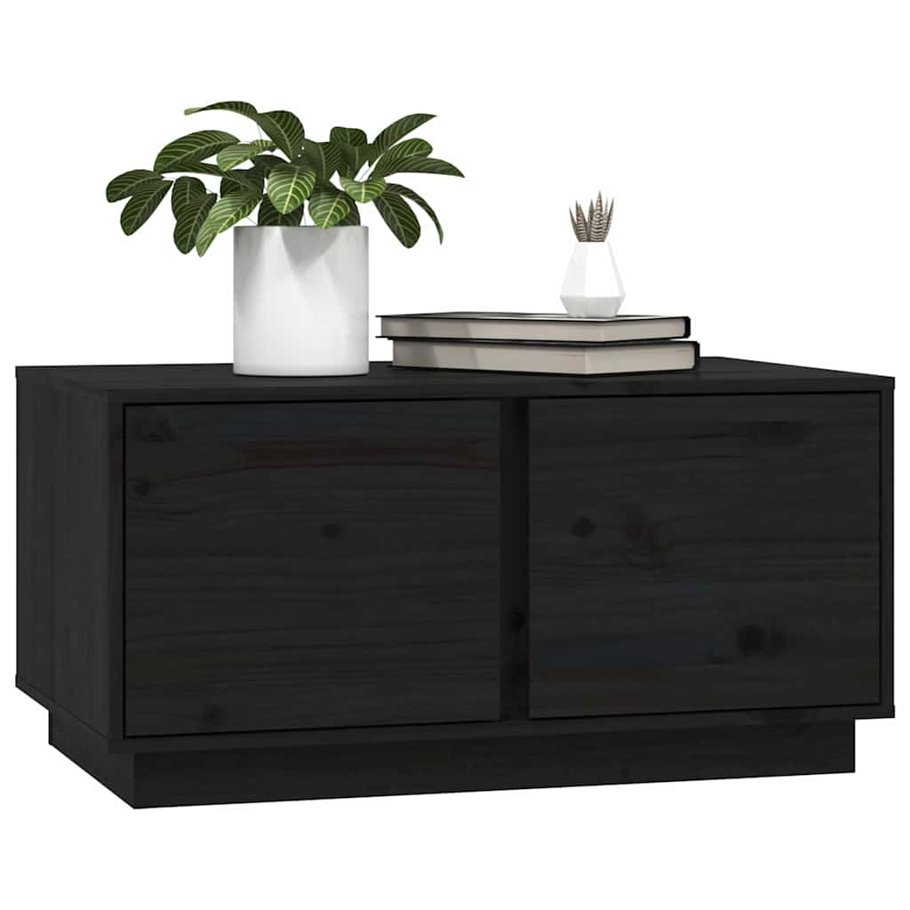 Tavolino da Salotto Nero 80x50x40 cm Legno Massello di Pino