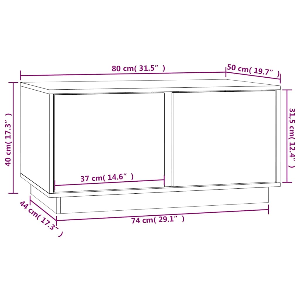 Tavolino da Salotto Nero 80x50x40 cm Legno Massello di Pino