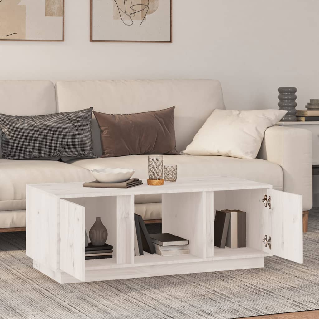 Tavolino da Salotto Bianco 110x50x40 cm Legno Massello di Pino | homemem39