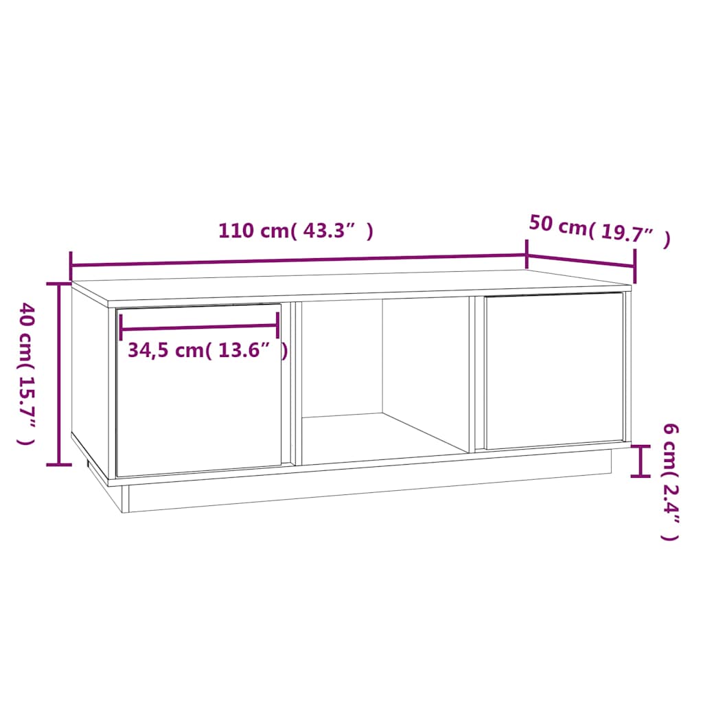 Tavolino da Salotto Nero 110x50x40 cm Legno Massello di Pino