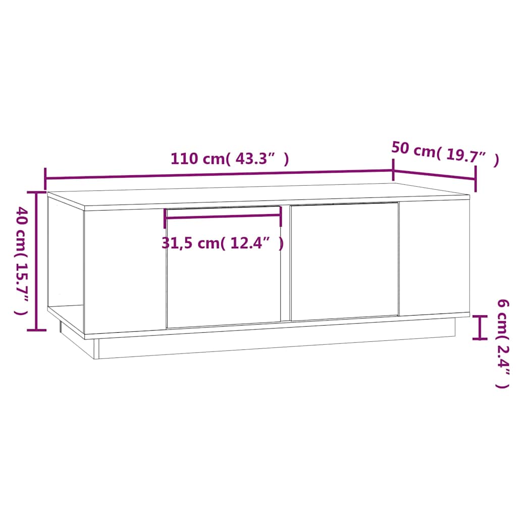 Tavolino da Salotto 110x50x40 cm in Legno Massello di Pino