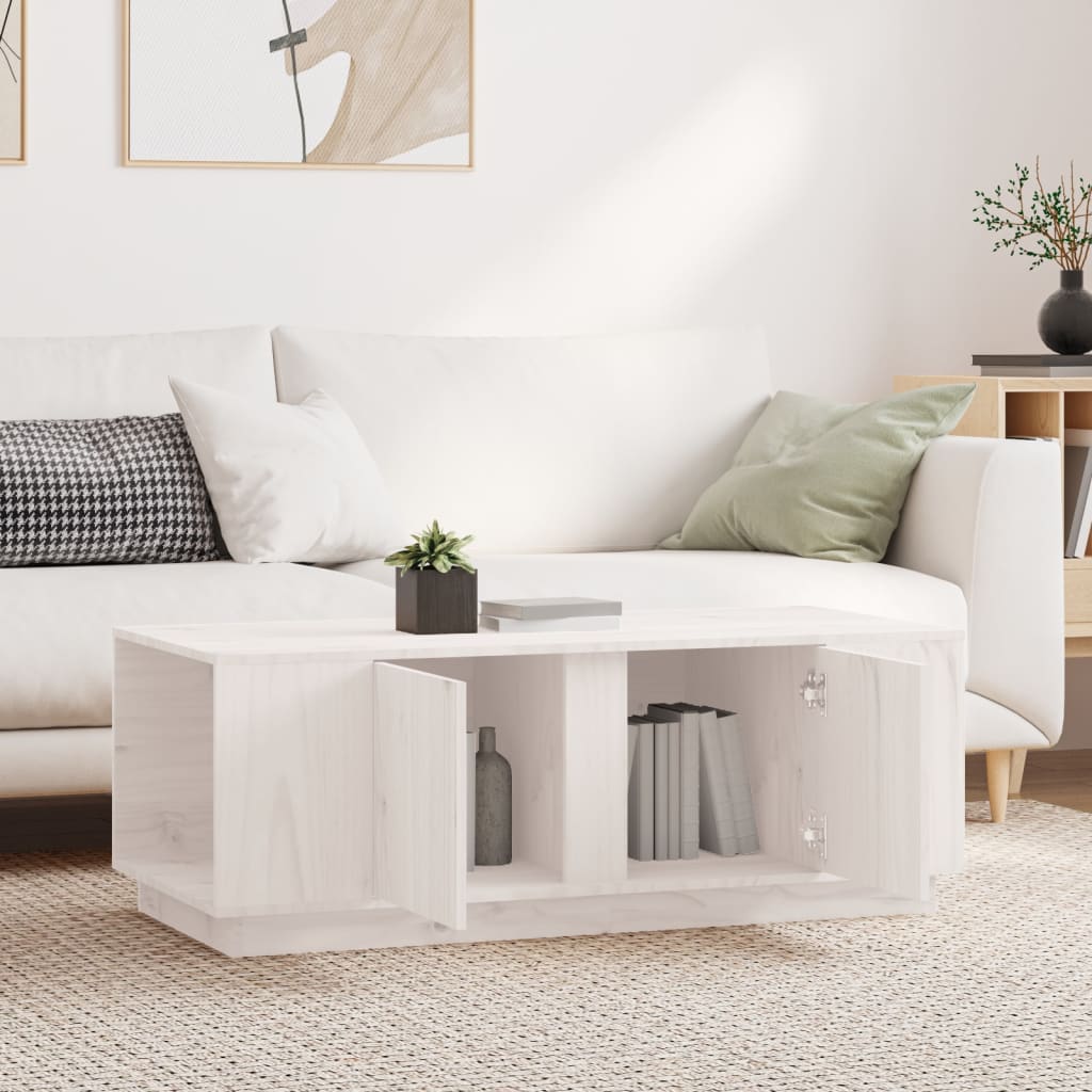 Tavolino da Salotto Bianco 110x50x40 cm Legno Massello di Pino | homemem39