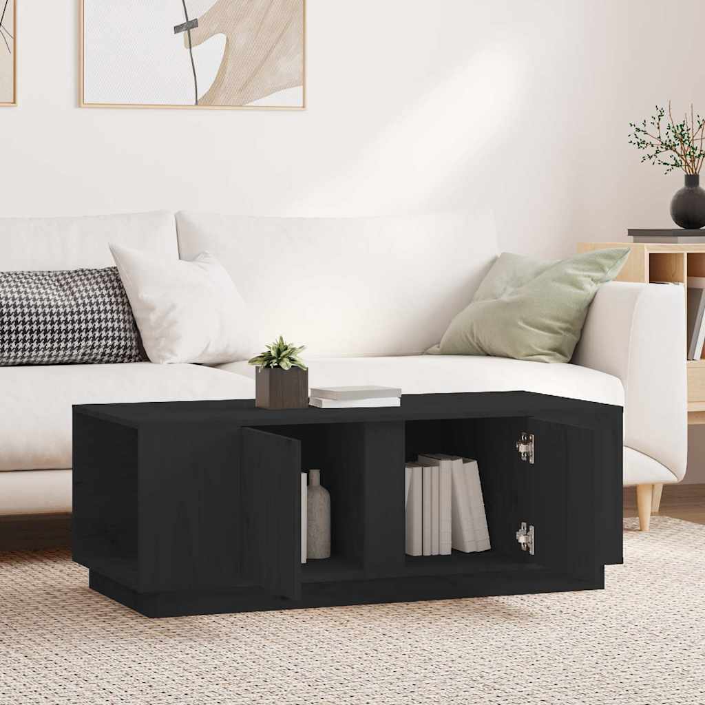 Tavolino da Salotto Nero 110x50x40 cm Legno Massello di Pino