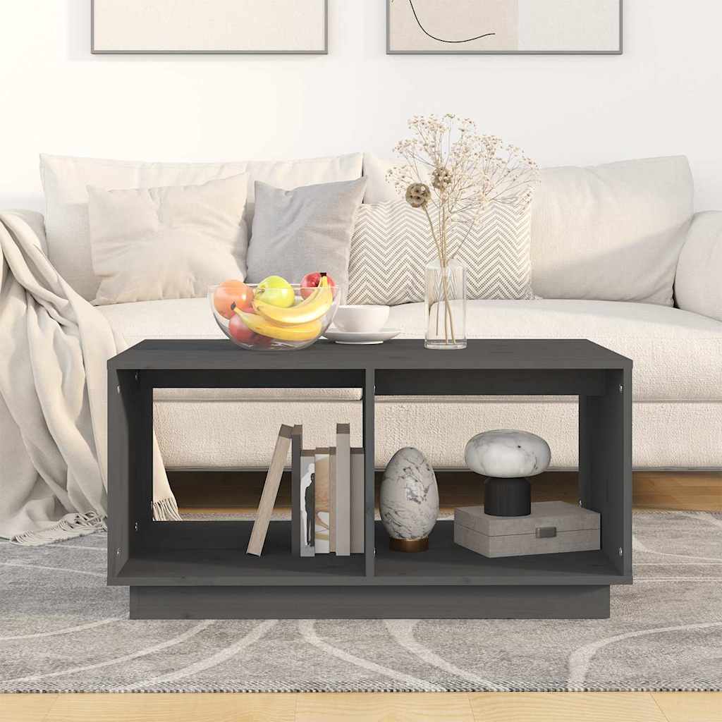 Tavolino da Salotto Grigio 80x50x40 cm Legno Massello di Pino