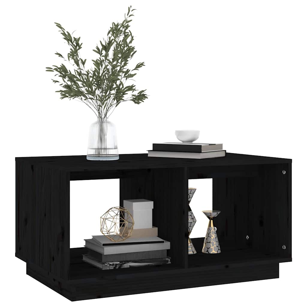 Tavolino da Salotto Nero 80x50x40 cm Legno Massello di Pino