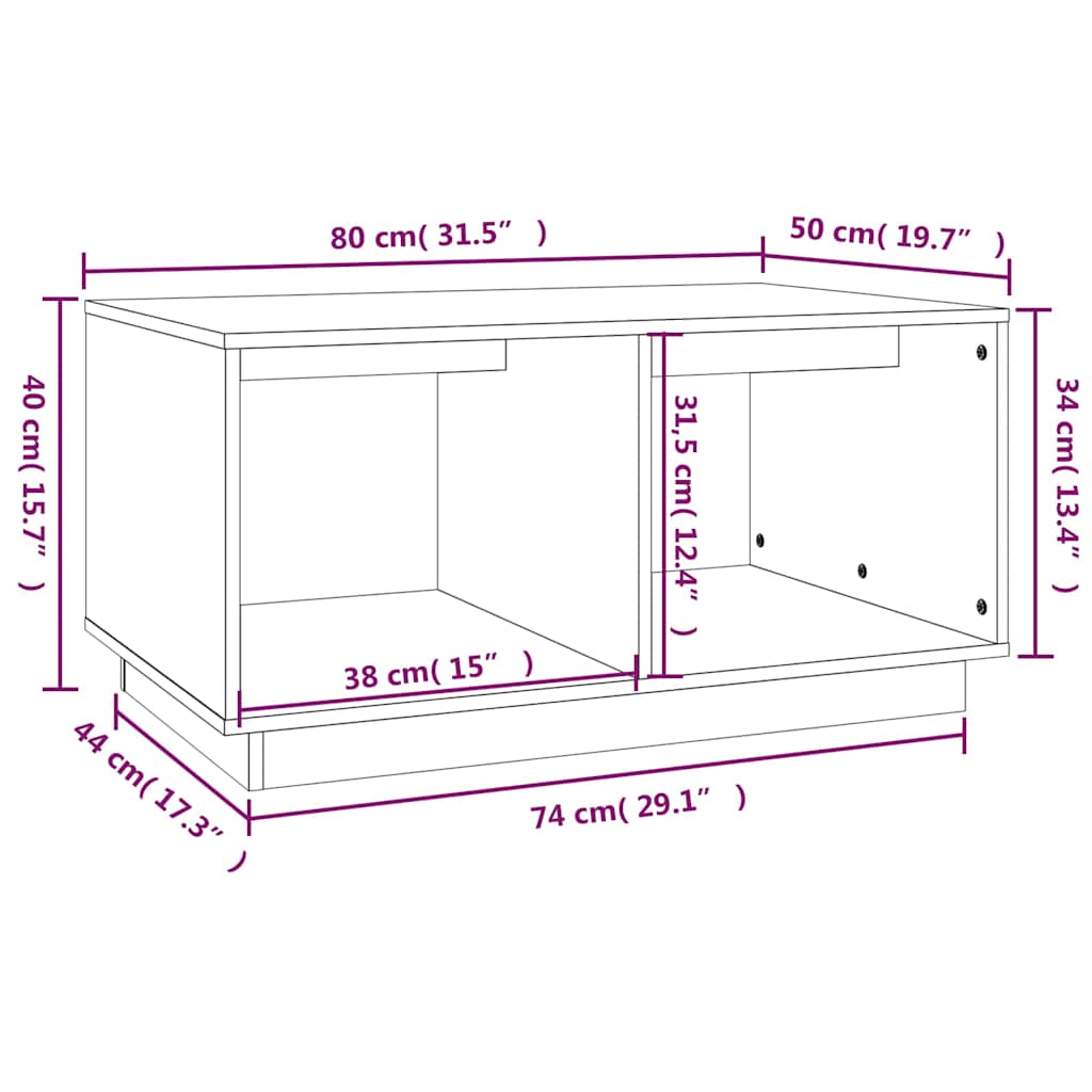 Tavolino da Salotto Nero 80x50x40 cm Legno Massello di Pino