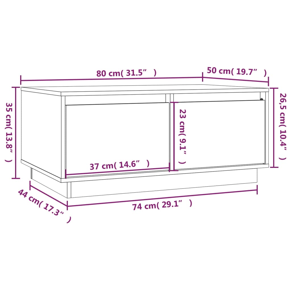 Tavolino da Salotto Bianco 80x50x35 cm Legno Massello di Pino | homemem39