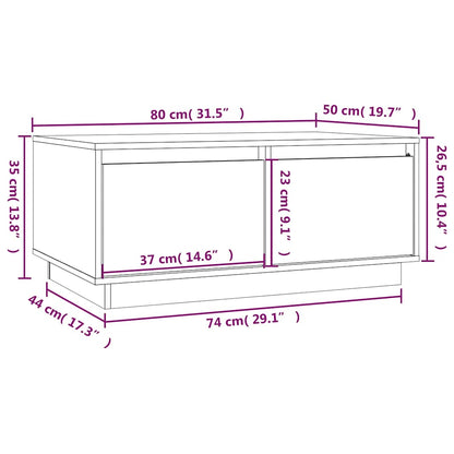 Tavolino da Salotto Bianco 80x50x35 cm Legno Massello di Pino