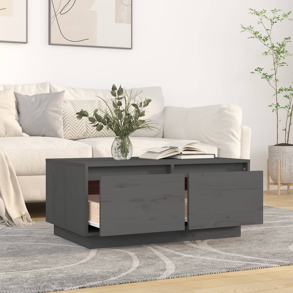Tavolino da Salotto Grigio 80x50x35 cm Legno Massello di Pino | homemem39