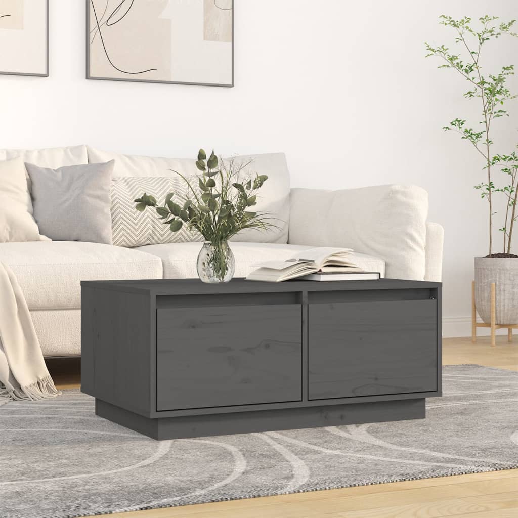 Tavolino da Salotto Grigio 80x50x35 cm Legno Massello di Pino | homemem39