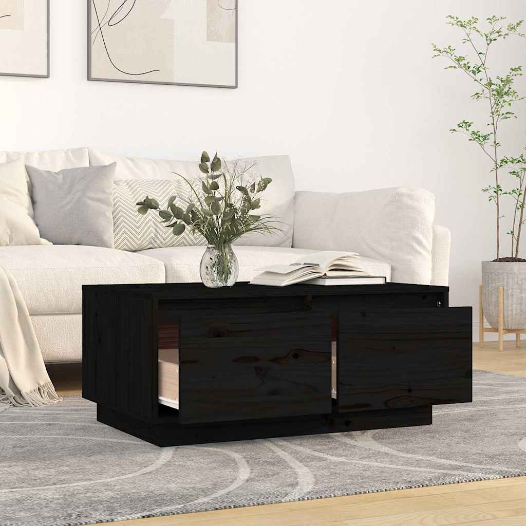Tavolino da Salotto Nero 80x50x35 cm Legno Massello di Pino