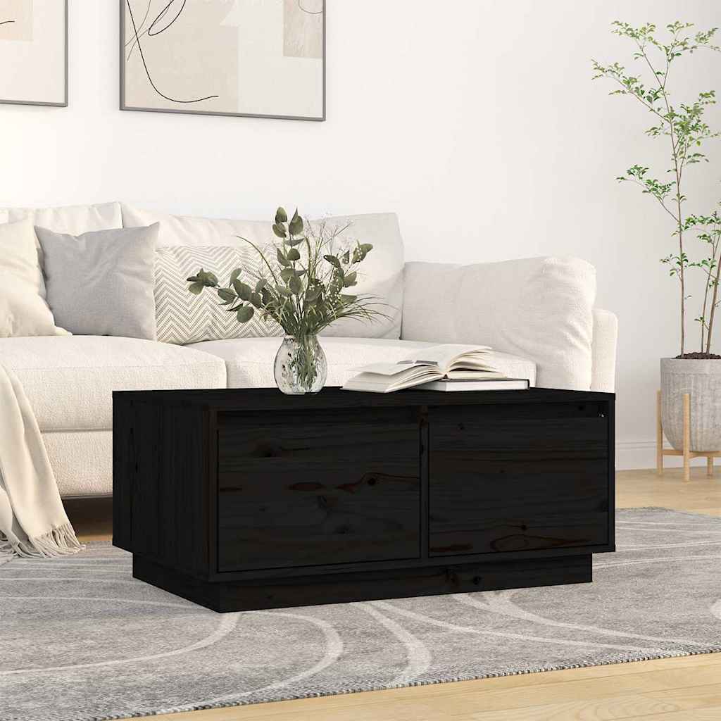 Tavolino da Salotto Nero 80x50x35 cm Legno Massello di Pino