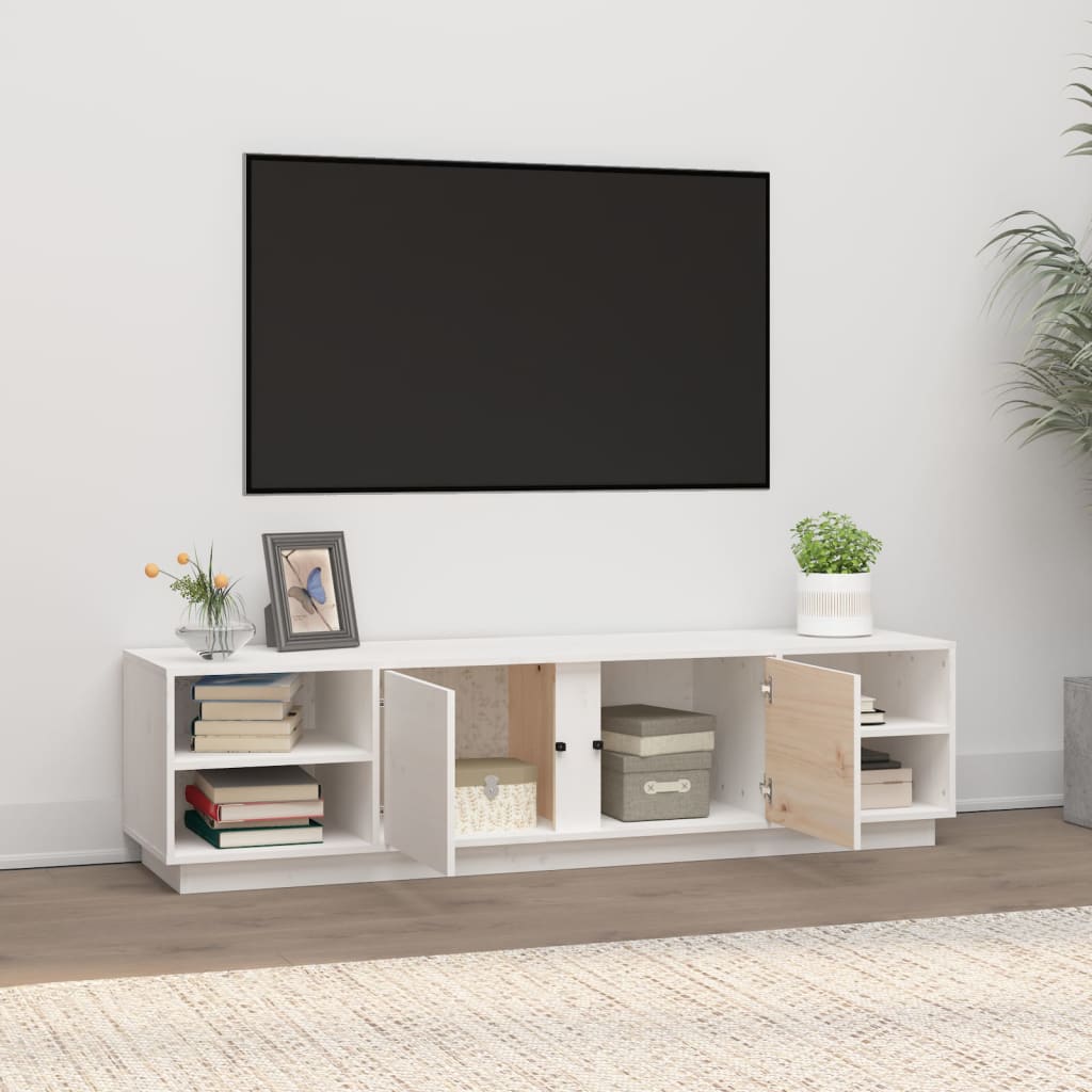 Mobile Porta TV Bianco 156x40x40 cm in Legno Massello di Pino - homemem39