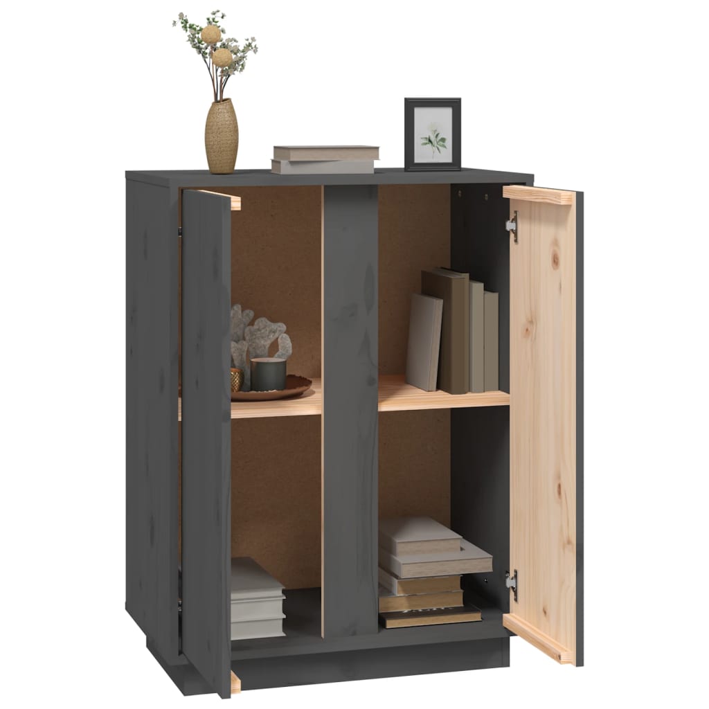 Credenza Grigia 60x35x80 cm in Legno Massello di Pino - homemem39