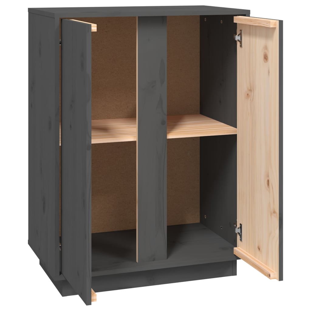 Credenza Grigia 60x35x80 cm in Legno Massello di Pino - homemem39