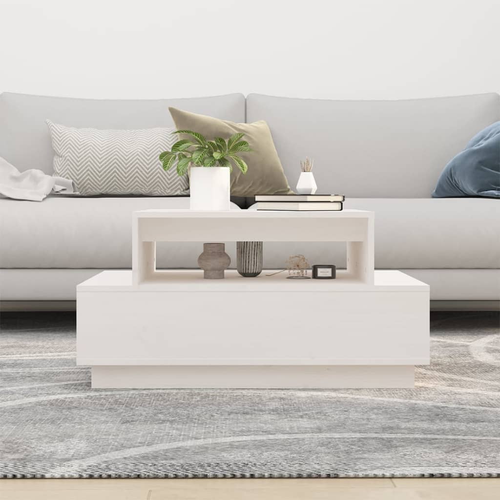 Tavolino da Salotto Bianco 80x55x40,5 cm Legno Massello di Pino | homemem39