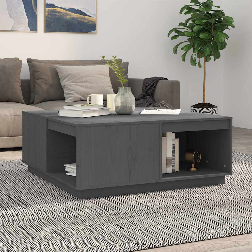 Tavolino da Salotto Grigio 100x101x40,5 cm Legno Massello Pino