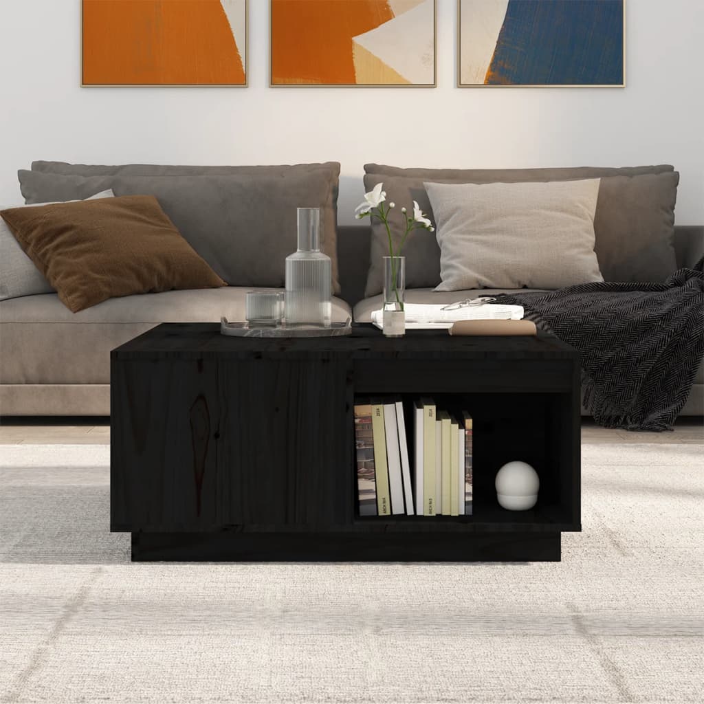 Tavolino da Salotto Nero 80x81x36,5 cm Legno Massello di Pino | homemem39