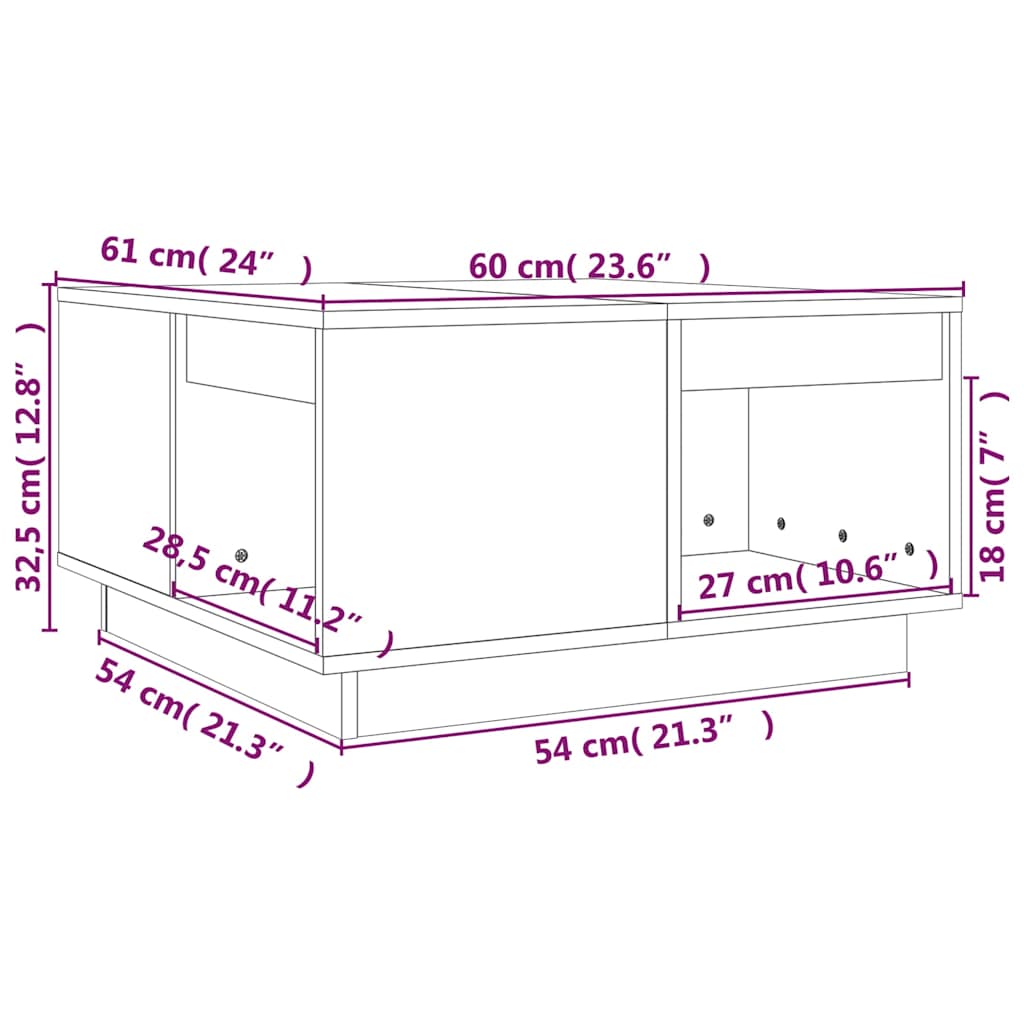 Tavolino da Salotto 60x61x32,5 cm in Legno Massello di Pino