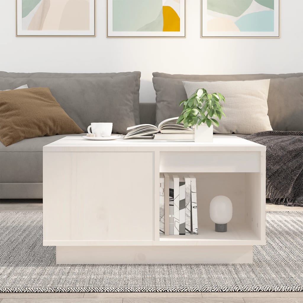 Tavolino da Salotto Bianco 60x61x32,5 cm Legno Massello di Pino | homemem39
