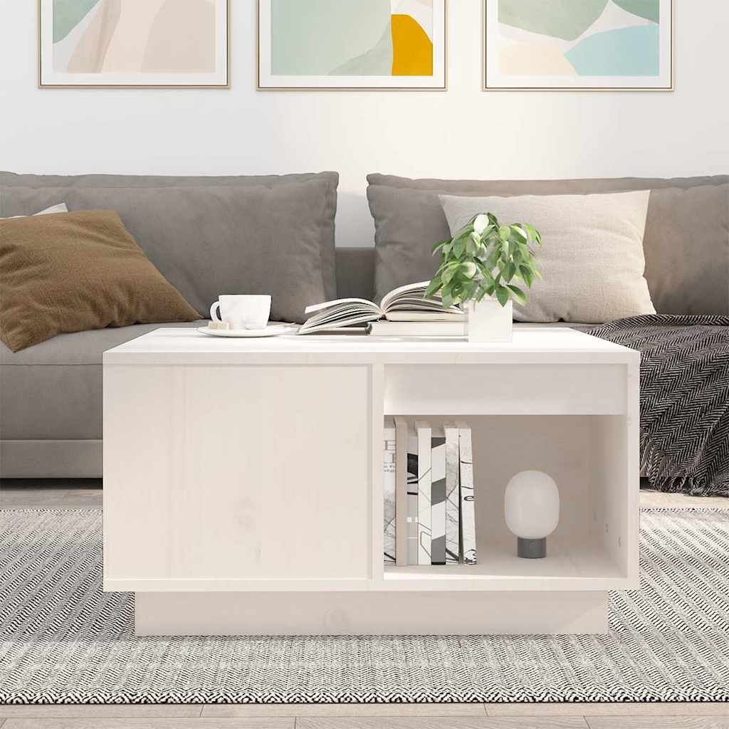 Tavolino da Salotto Bianco 60x61x32,5 cm Legno Massello di Pino
