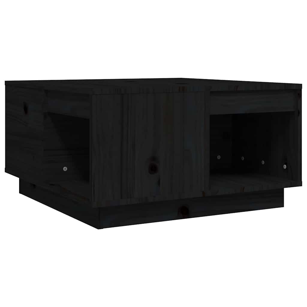 Tavolino da Salotto Nero 60x61x32,5 cm Legno Massello di Pino