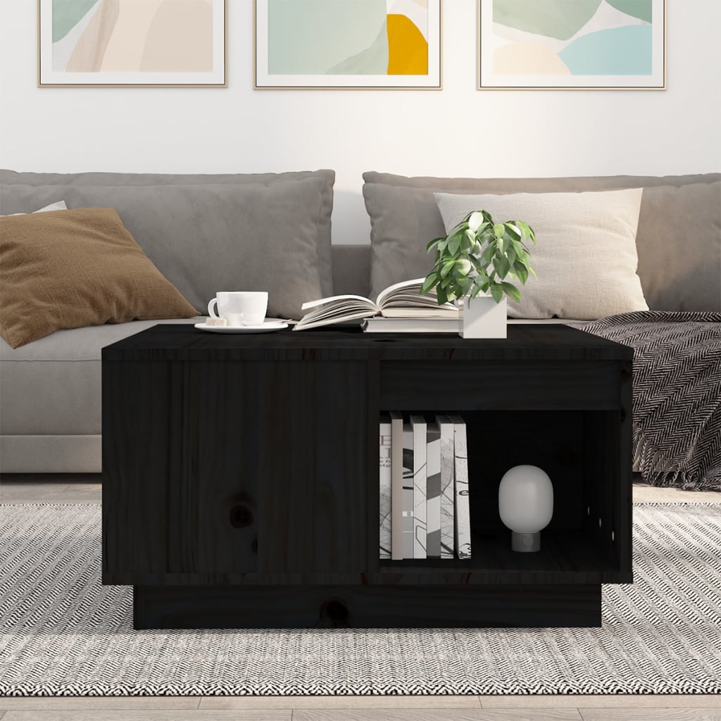 Tavolino da Salotto Nero 60x61x32,5 cm Legno Massello di Pino | homemem39