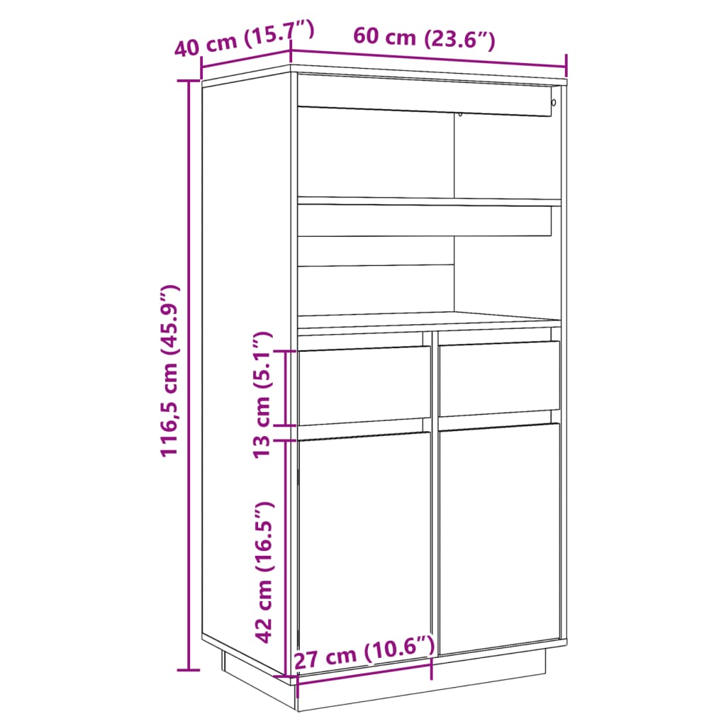 Credenza Bianca 60x40x116,5 cm in Legno Massello di Pino - homemem39