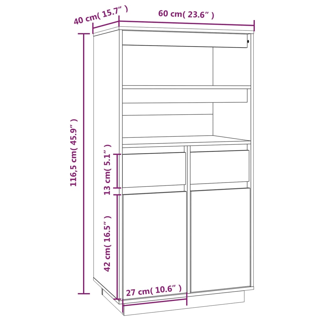 Credenza Grigia 60x40x116,5 cm in Legno Massello di Pino - homemem39