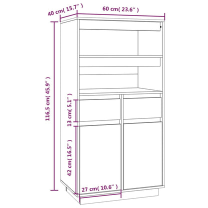 Credenza Grigia 60x40x116,5 cm in Legno Massello di Pino - homemem39