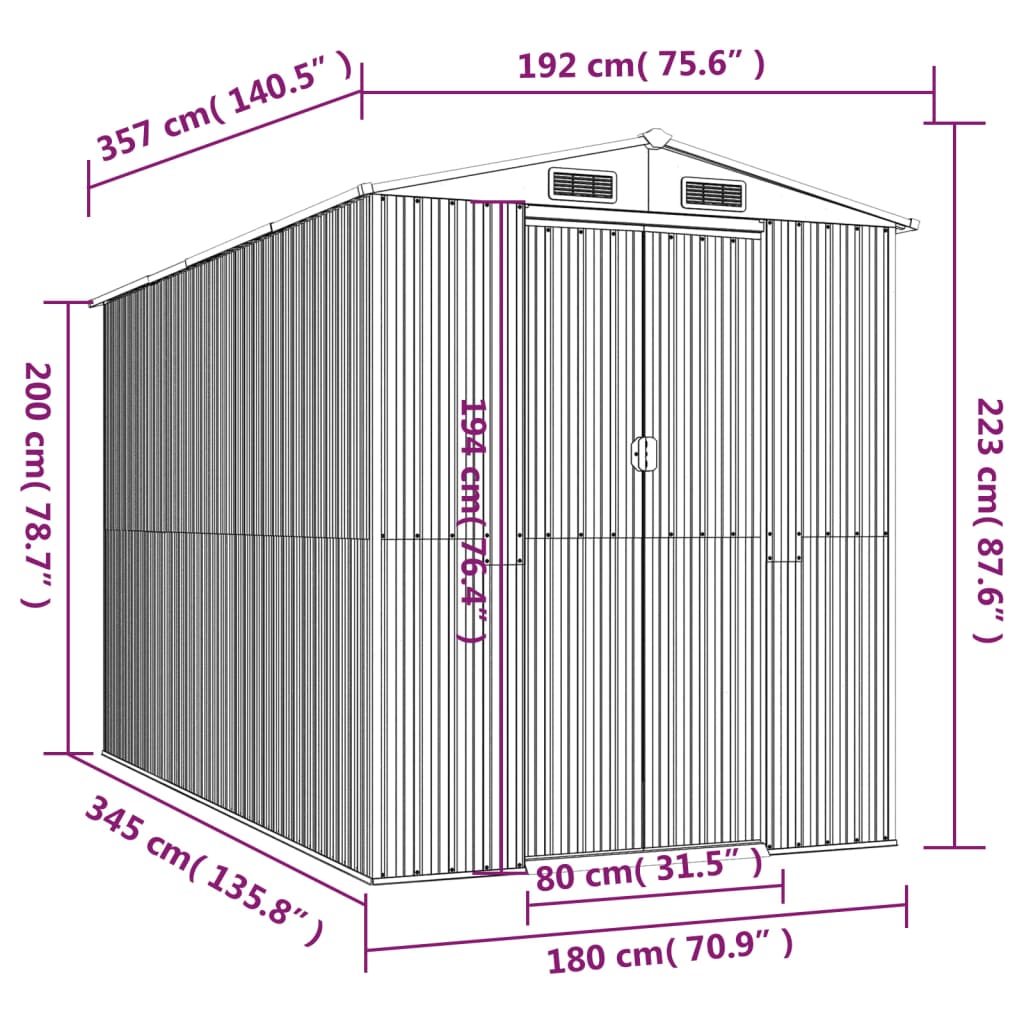 Capanno da Giardino Verde 192x357x223 cm Acciaio Zincato | homemem39