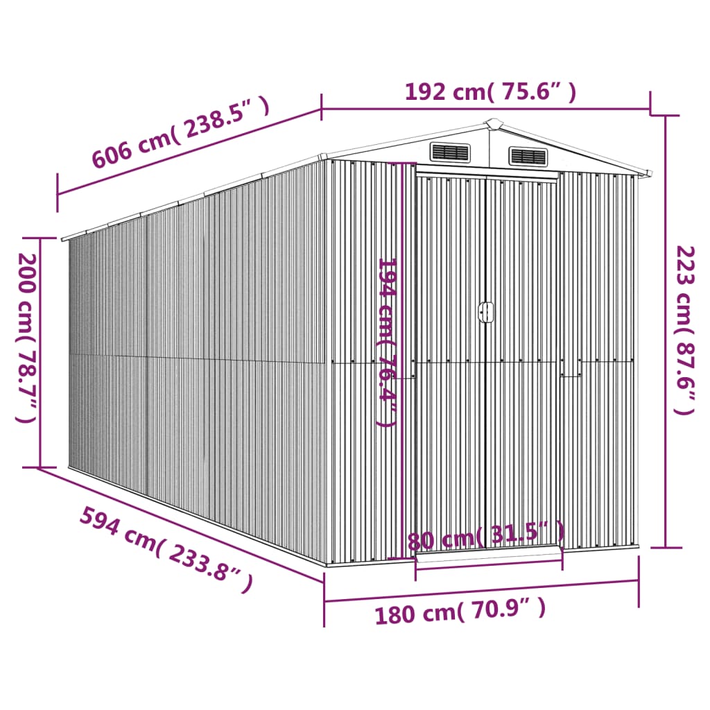 Capanno da Giardino Verde 192x606x223 cm Acciaio Zincato | homemem39