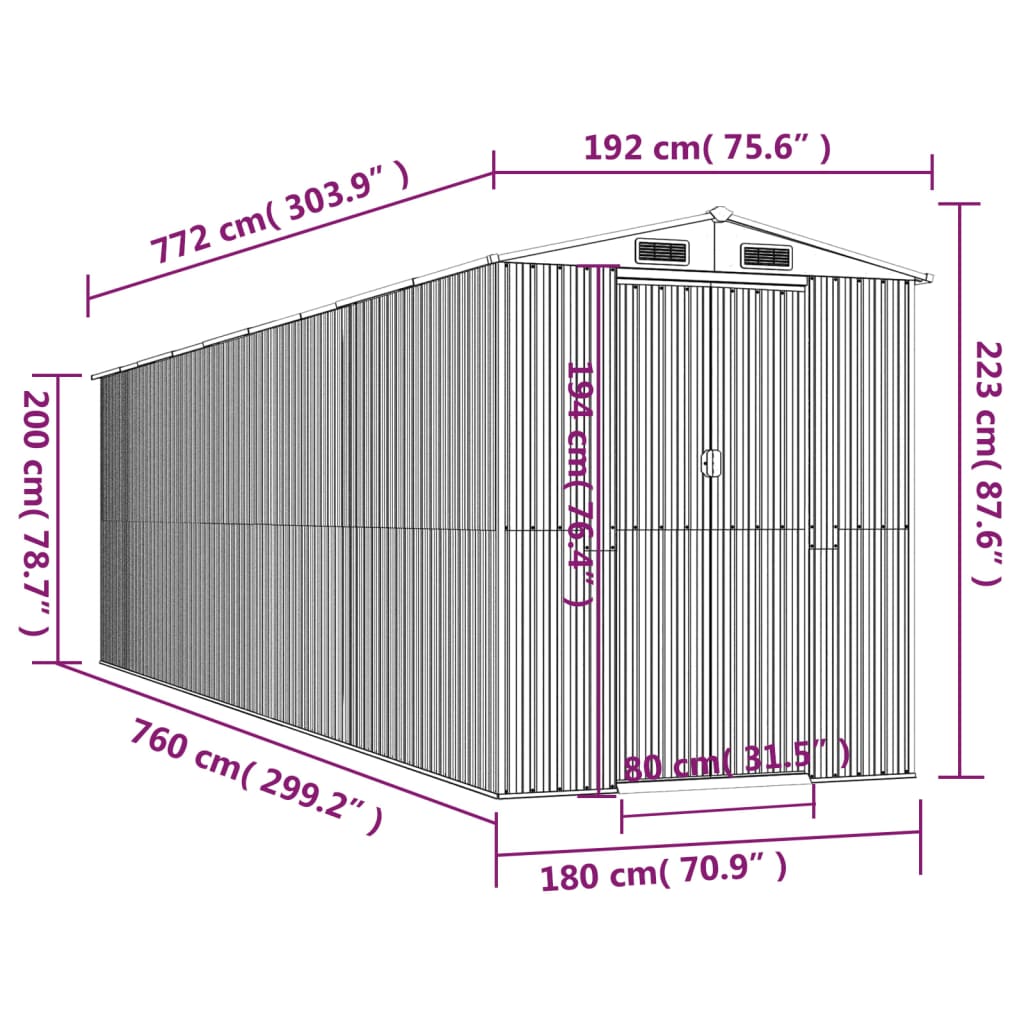 Capanno da Giardino Verde 192x772x223 cm Acciaio Zincato | homemem39
