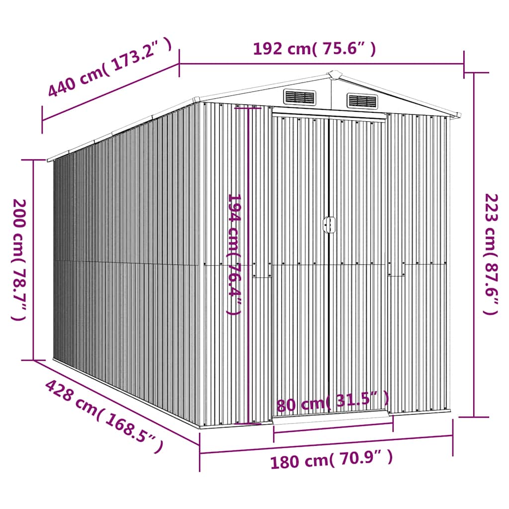 Capanno da Giardino Marrone Scuro 192x440x223cm Acciaio Zincato | homemem39