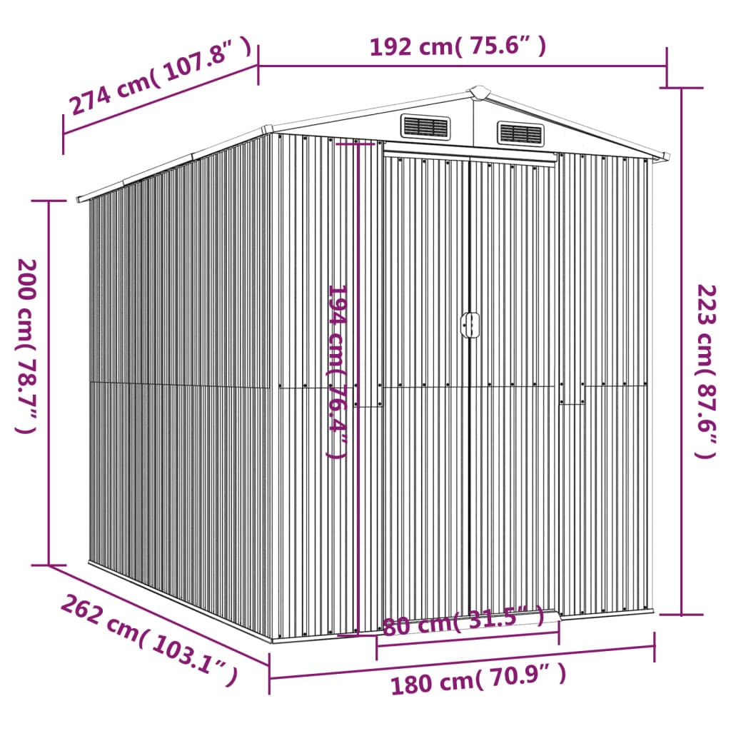 Capanno Giardino Marrone Chiaro 192x274x223 cm Acciaio Zincato | homemem39