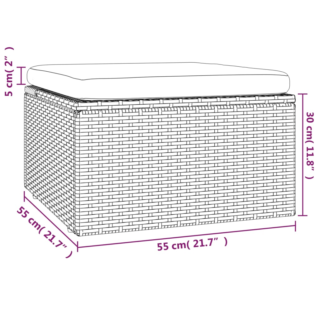 Poggiapiedi Giardino con Cuscino Grigio 55x55x30 cm Polyrattan | homemem39
