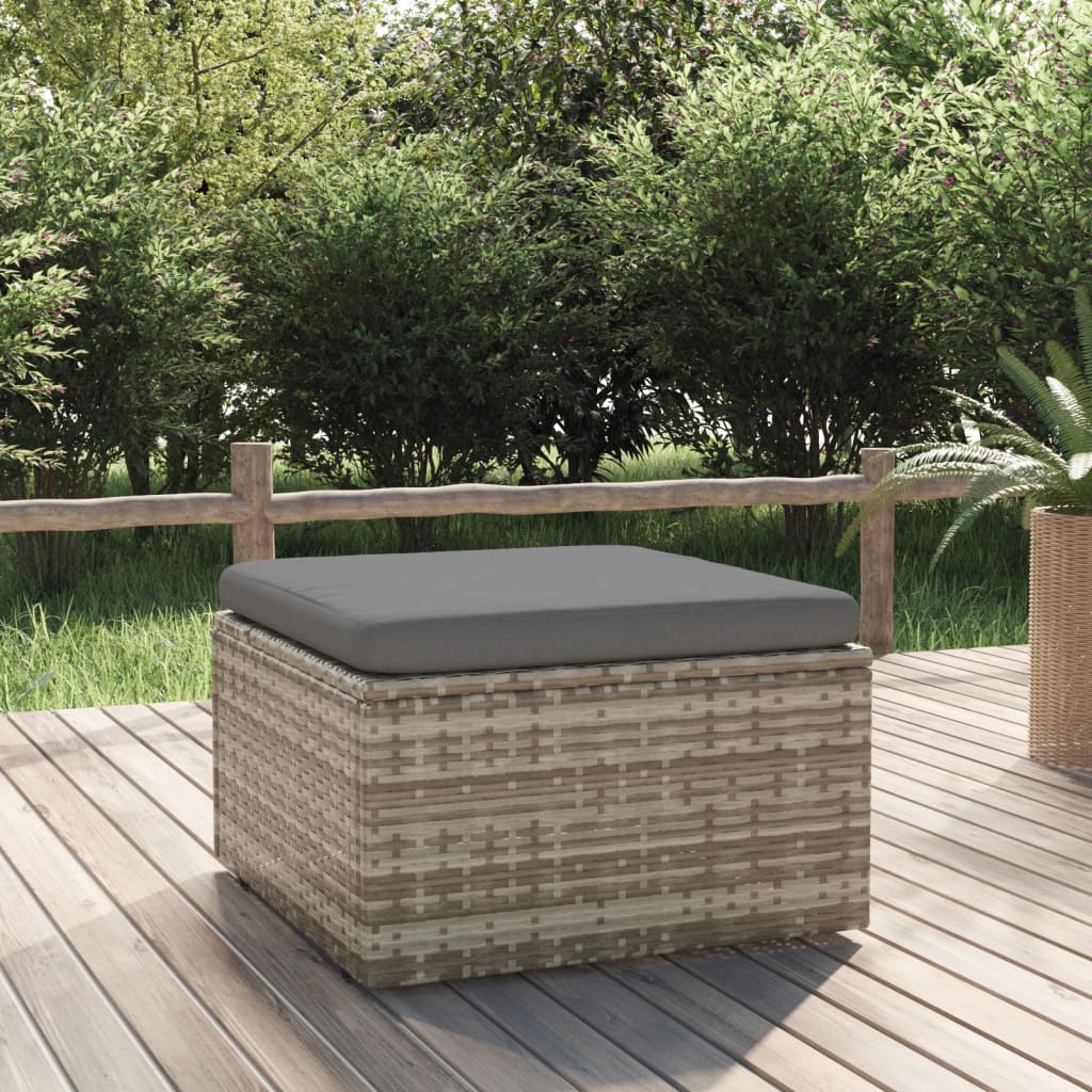 Poggiapiedi Giardino con Cuscino Grigio 55x55x30 cm Polyrattan | homemem39