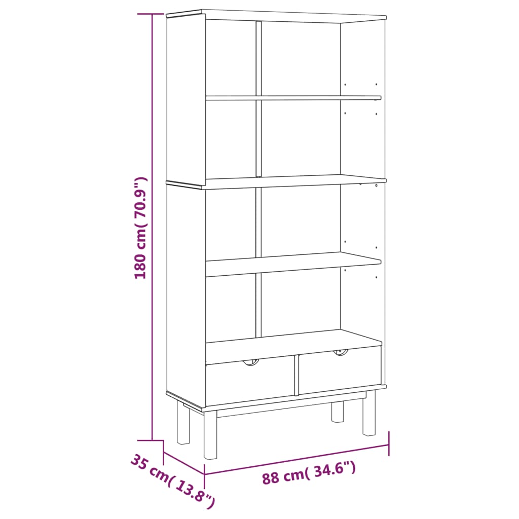 Libreria OTTA con 2 Cassetti Marrone in Legno Massello di Pino